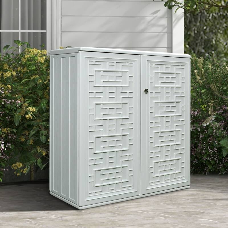 Outdoor 34.3"W x 36.2"H Plastic Vertical Storage Shed With One Shelf