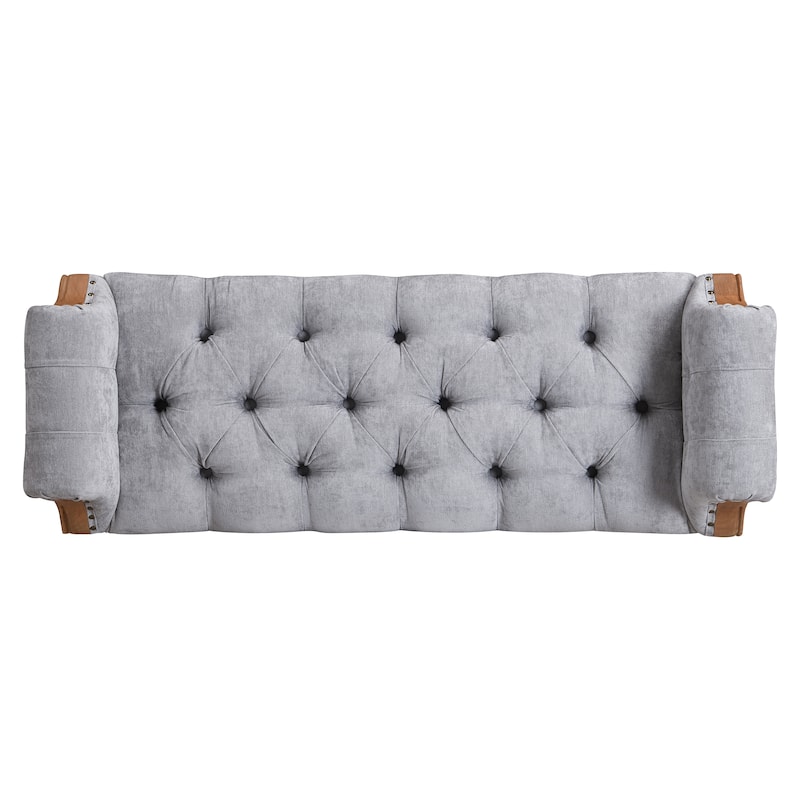 Christopher Knight Home - Mid-Century Solid Rubberwood Upholstered Bench with Rolled Arms, Button-Tufted Cushion & Nailhead Trim
