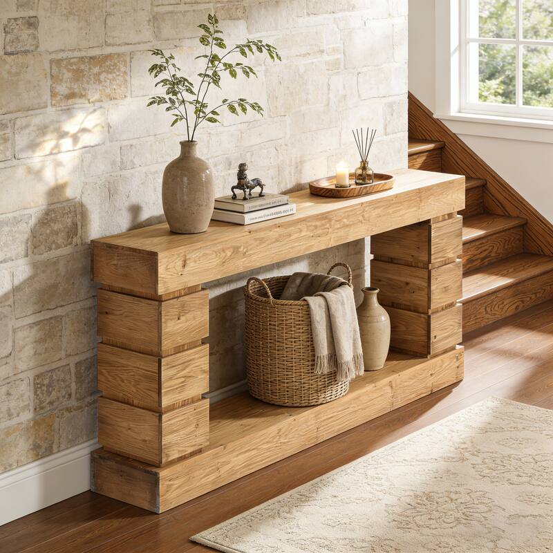 62.9" Solid Wood Console Table Long Sofa Table For Entryway Living Room