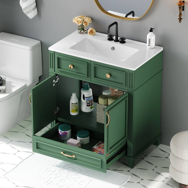 Bathroom Vanity with Resin Sink, Bathroom Cabinet with Soft Closing Doors, Bathroom Vanity Set with Solid Wood Frame