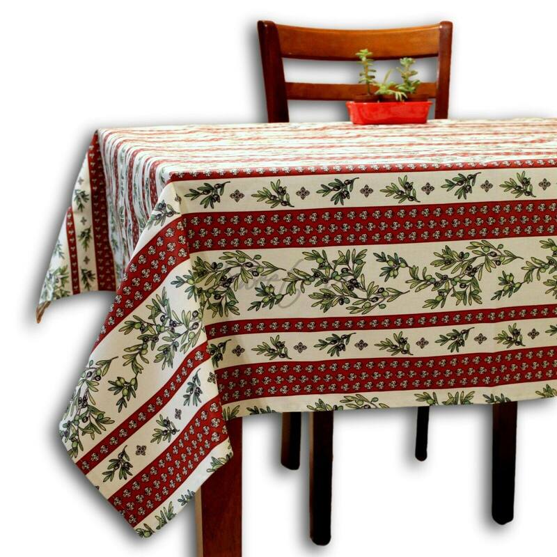 Wipeable Tablecloth Spill Resistant French Fleur Oliviers Collection - 60 x 116 in - Red