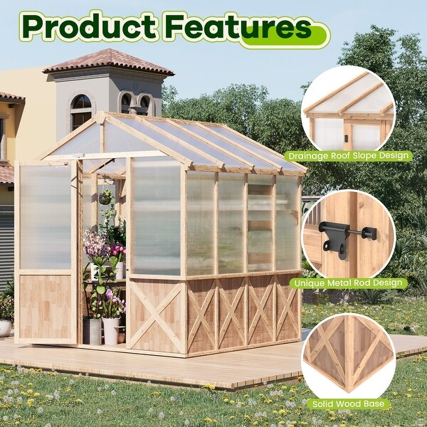 Outdoor Spruce Wooden Greenhouse Kit with Polycarbonate Panels and