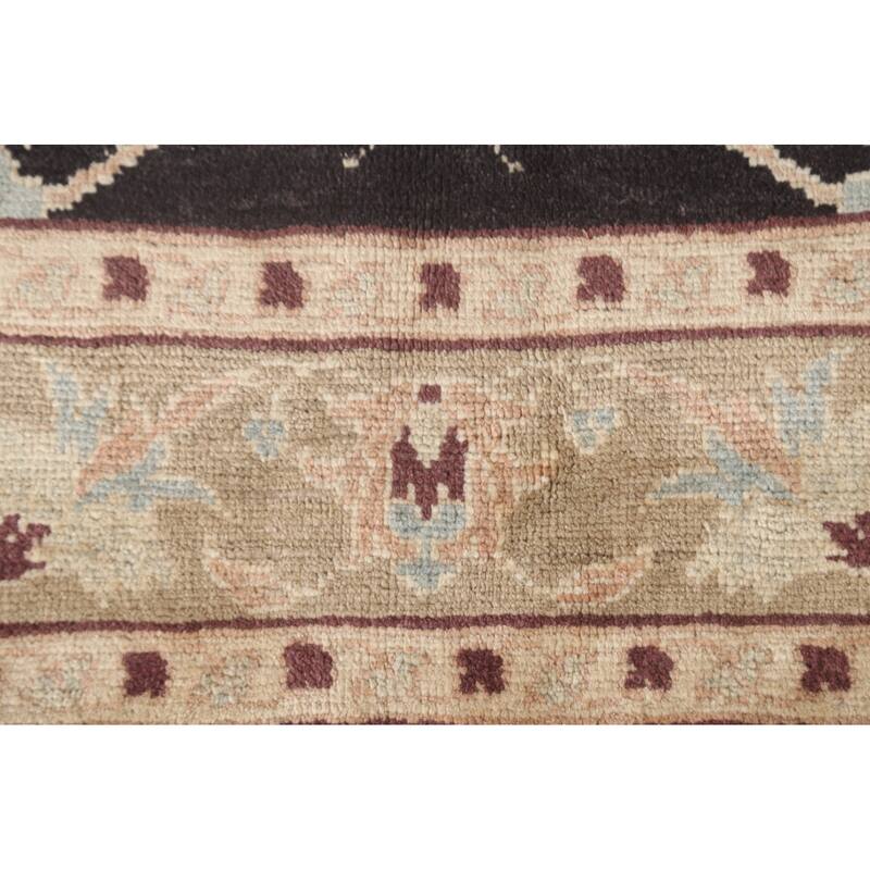 Black Floral Oushak Oriental Area Rug Hand-Knotted Wool Carpet - 5'5" x 7'9"