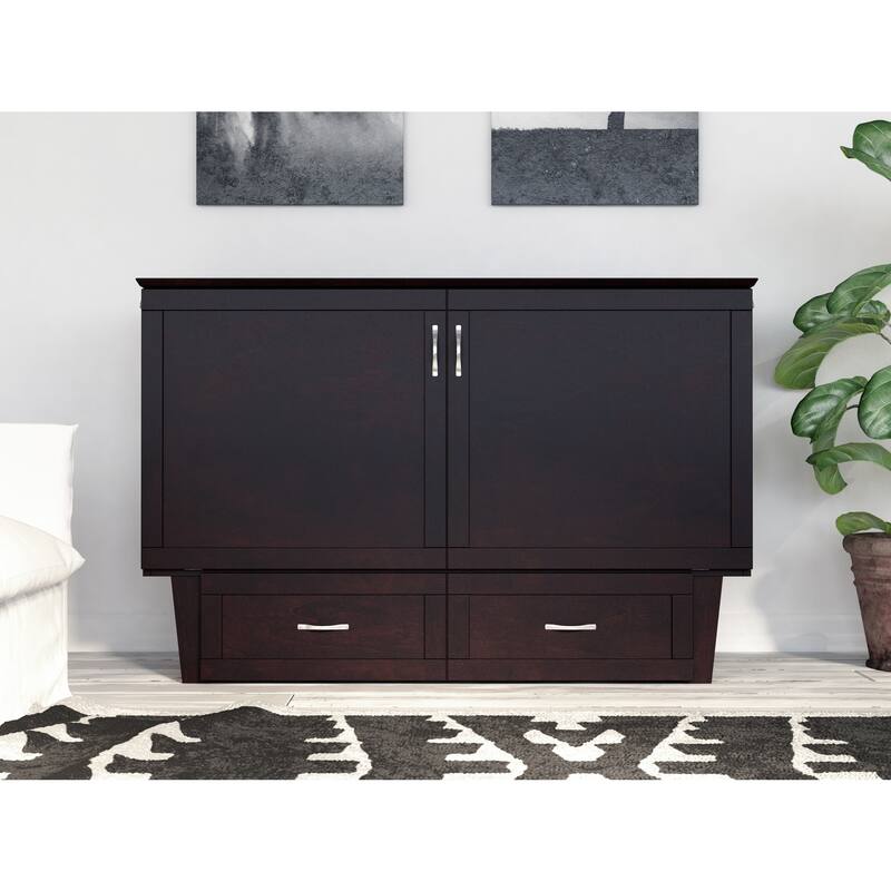 Murphy Bed Chest with Mattress & Charger - Space Saving Furniture, Espresso Finish, Queen Size
