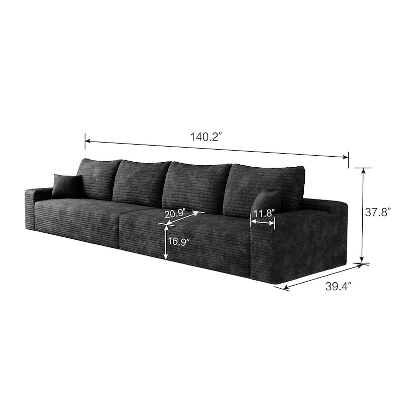 140"Foam 5-Seater Sofa - Plush Corduroy Cloud Couch with Recliner and High-Resilience Foam