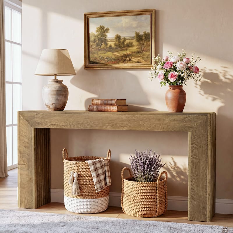 Farmhouse Entryway Table, 63" Wooden Console Sofa Table for Living Room - 11.81" D x 63" W x 33.5" H - Brown