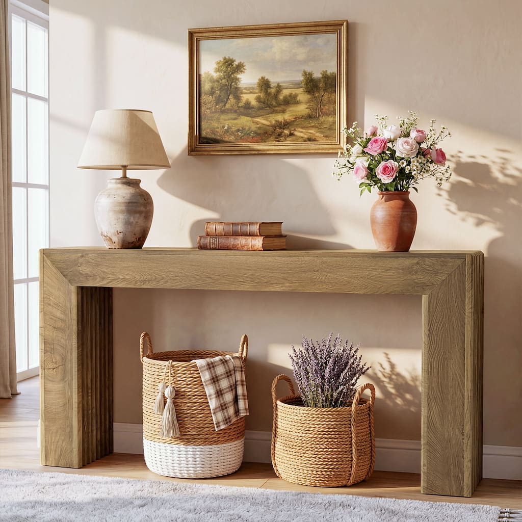 Farmhouse Entryway Table, 63" Wooden Console Sofa Table for Living Room - 11.81" D x 63" W x 33.5" H