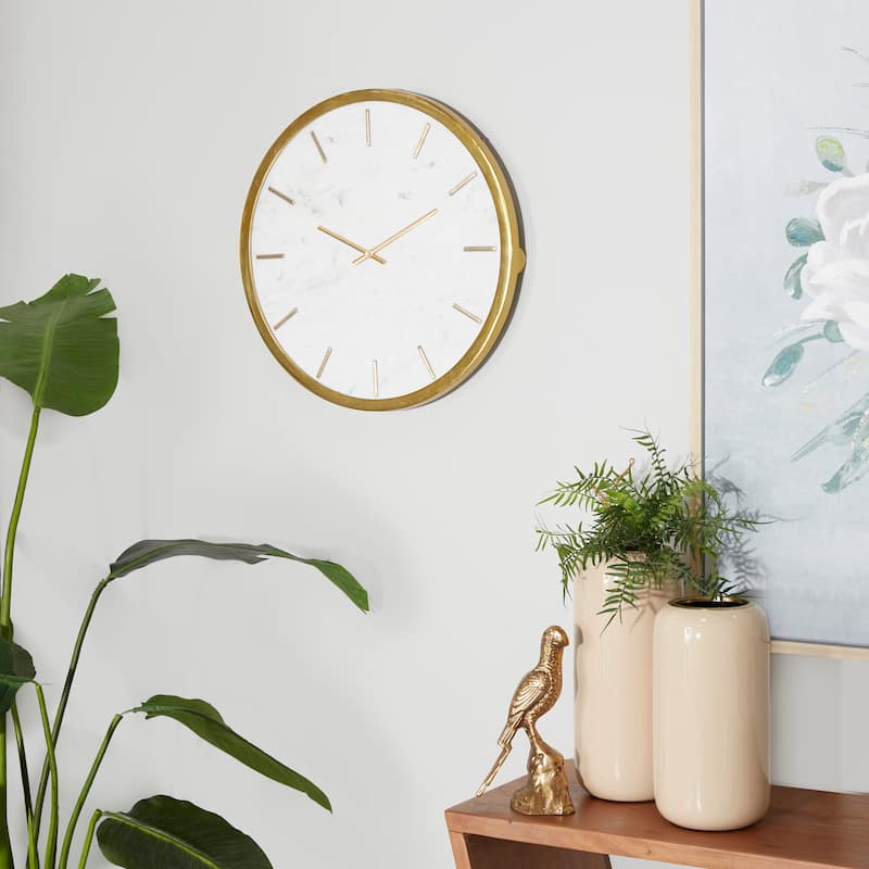 CosmoLiving by Cosmopolitan Marble Glam Wall Clock - 19"L x 19"W x 2"H - White/Gold
