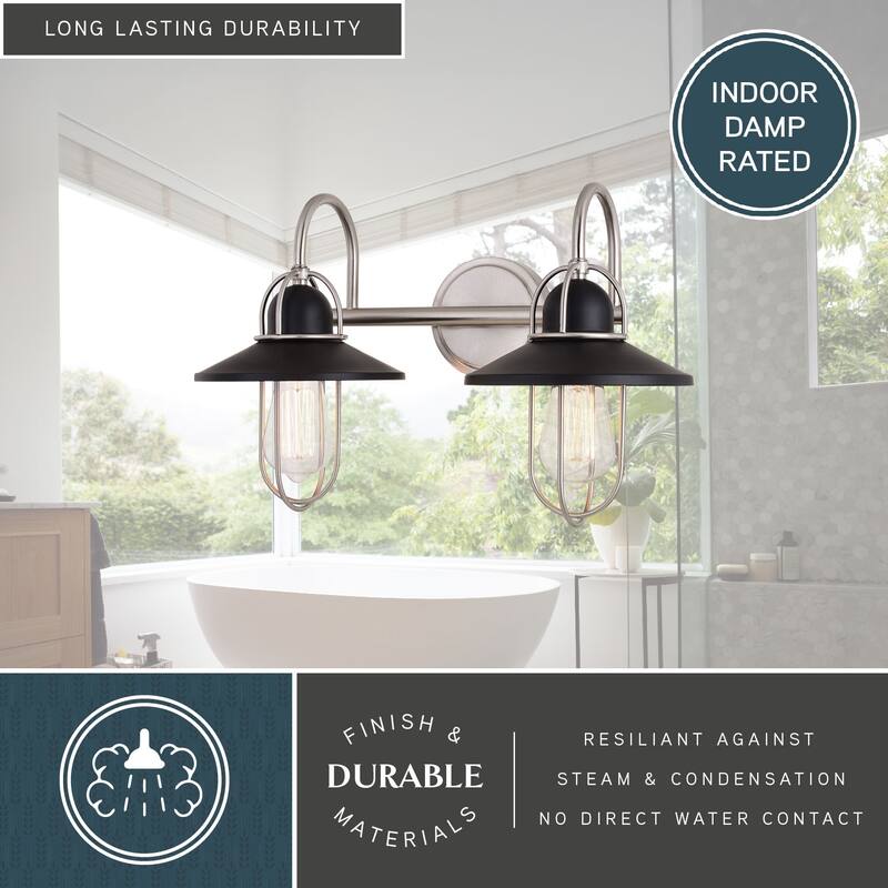 VAXCEL Galena Matte Black and Satin Nickel Nautical Coastal Bathroom Vanity Lighting Fixture, Steel Cage Wall Sconce