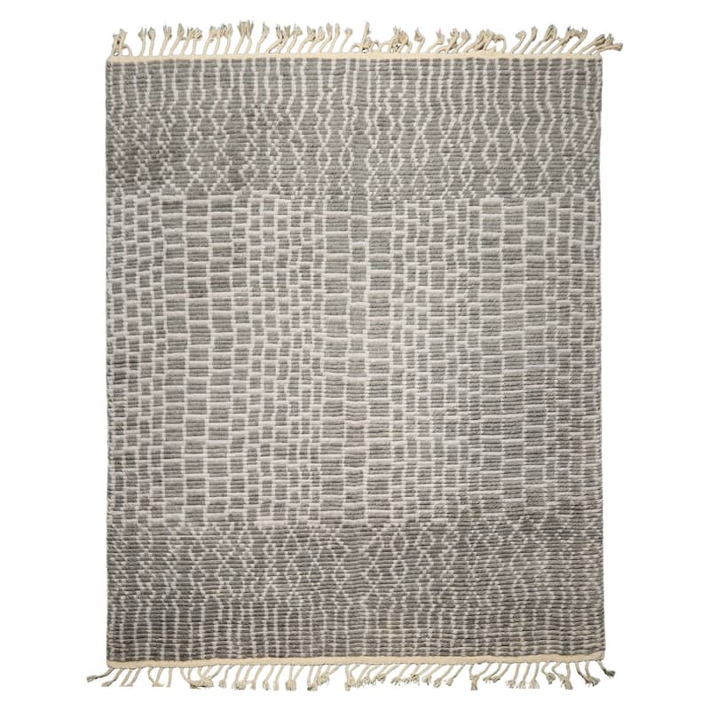 8x10 Tibetano Hand Knotted Wool Modern Blue Morrocan Ribbed Patterned Rug - 8' x 10' - 8'  x 10'