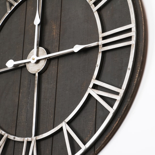 Oversized Roman Round Wall Clock 28 In Dark Wood Finish On Sale Overstock 22522994