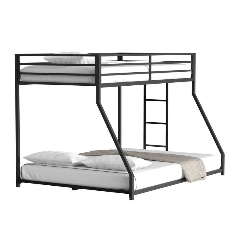 Twin over Full Metal Bunk Bed with Ladders and Full-Length Guardrails