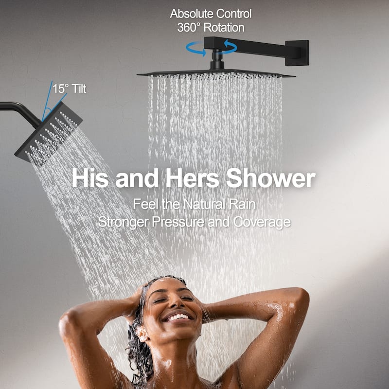 GRANDJOY 3-Function Thermostatic Shower System 12'' Rainfall Shower Head with Anti-Scald Valve