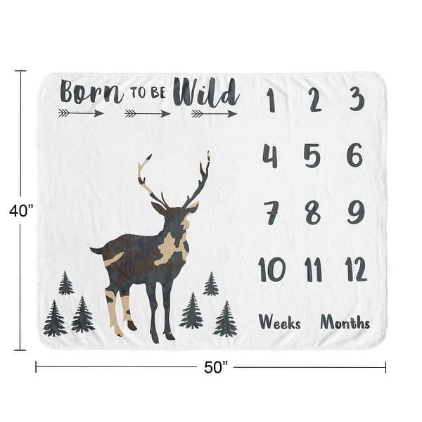Woodland Camo Deer Collection Boy Baby Monthly Milestone Blanket - Beige Green Black Rustic Forest Animal Camoflauge Arrows Wild