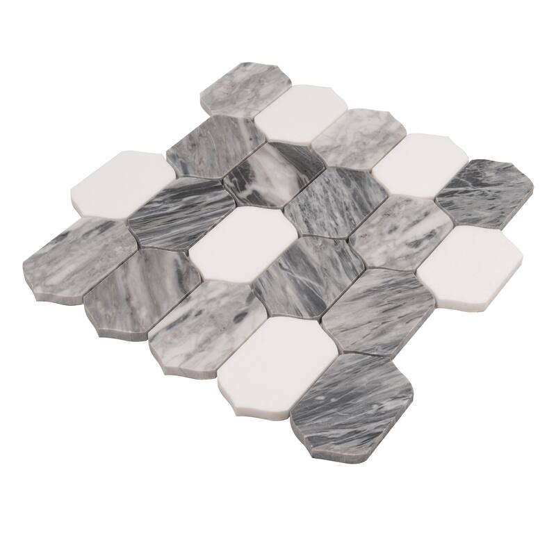 Toscana 13x12 in. Polished Calacatta Bluette, Thassos White Picket Lantern Mosaic Wall and Floor Tile (5.59 sq ft/case, 5-Pack)