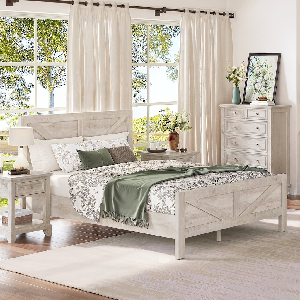 King/Queen Size Wood Platform Bed Frame With Headboard, Solid Wood Platform Bed, No Box Spring Needed, Easy Assembly