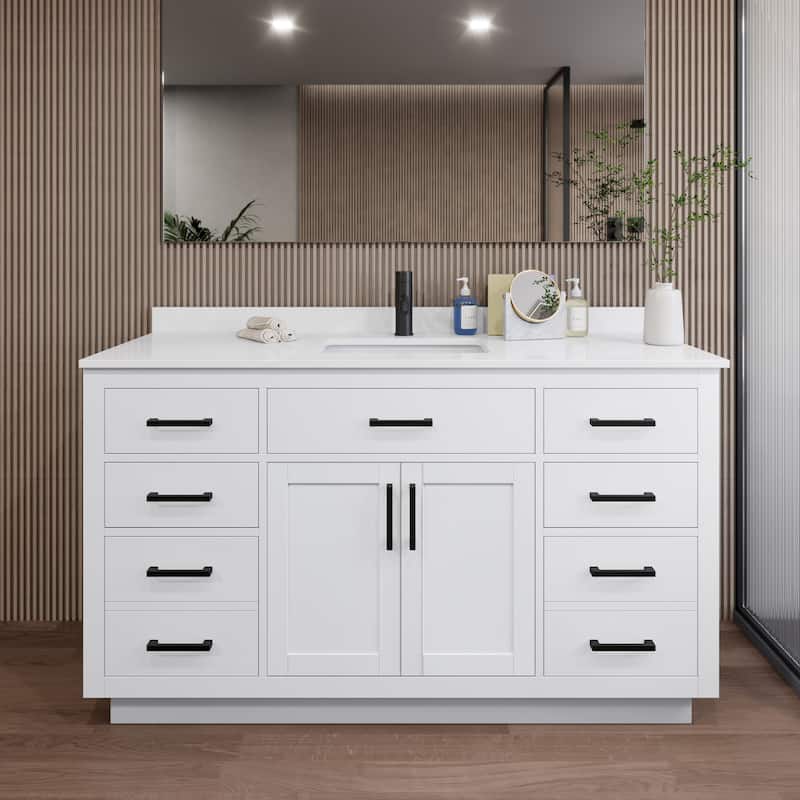 Wyndham Collection WCG262660S-QTZ-UNSMXX Beckett TK 60" Free Standing - White / White Quartz Top / Matte Black Hardware