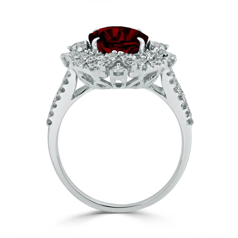 Auriya Vintage 2 7/8ct Oval Garnet Halo Diamond Ring 3/4ctw 18K Gold