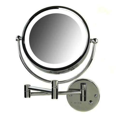 Ovente Wall Mounted Mirror 8.5 In with 7X Magnification, LED Lights, Double-Sided with Electrical Connection