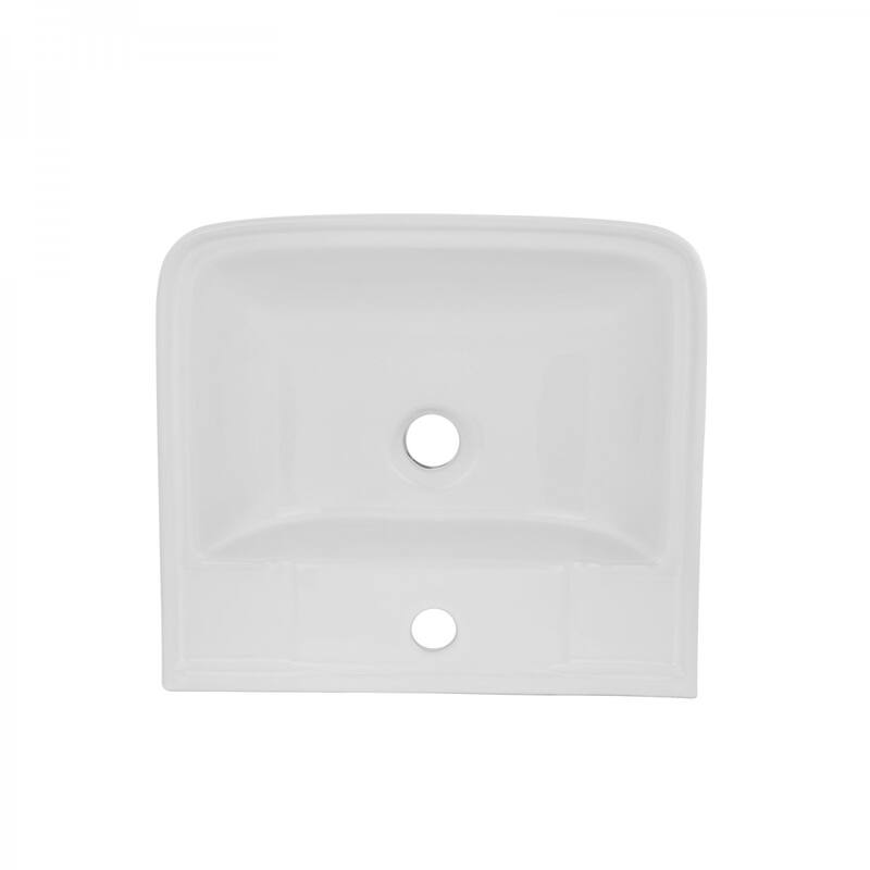 White Ceramic Rectangle Bathroom Sink Wall Mount with Backsplash Lip and Single Faucet Hole Renovators Supply - N/A