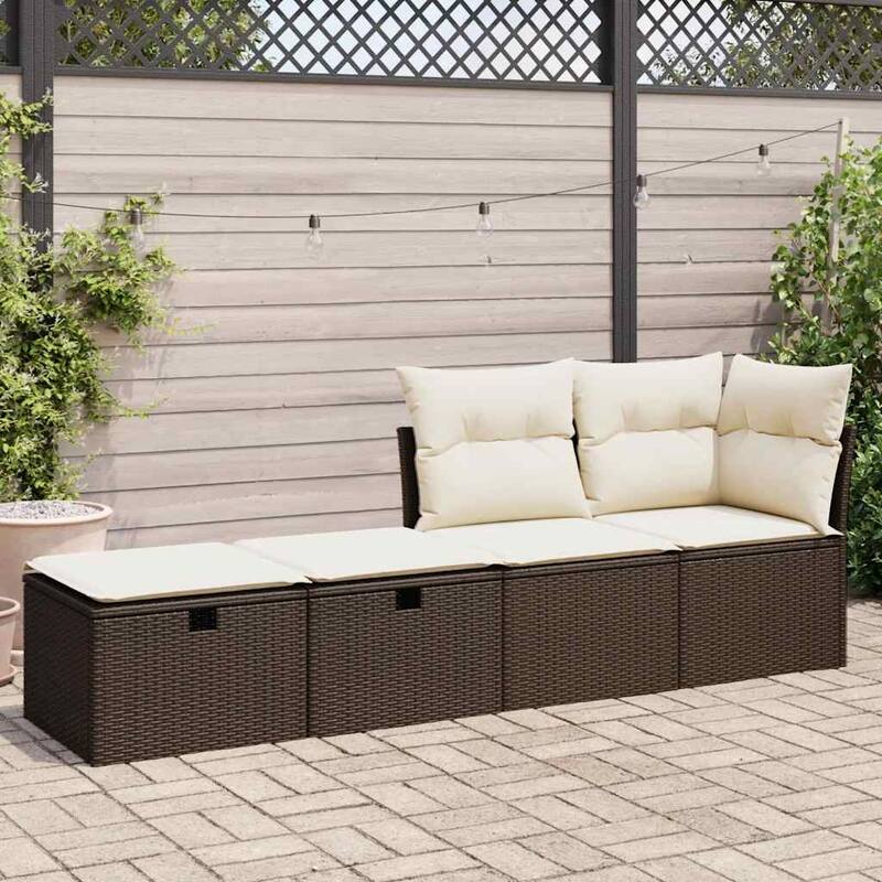 vidaXL Patio Sofa Set with Cushions Storage Stools 2 Piece Poly Rattan Acacia - 21.7 x 21.7 x 14.6