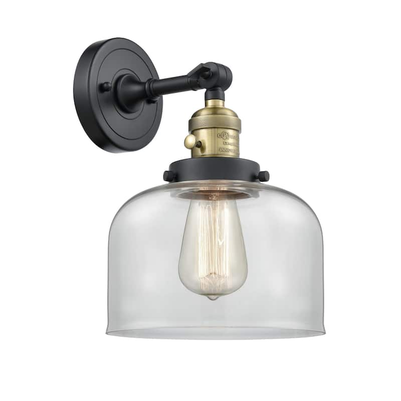 Innovations Lighting Large Bell Single Light 12" Tall Bathroom Sconce - Black Antique Brass / Clear
