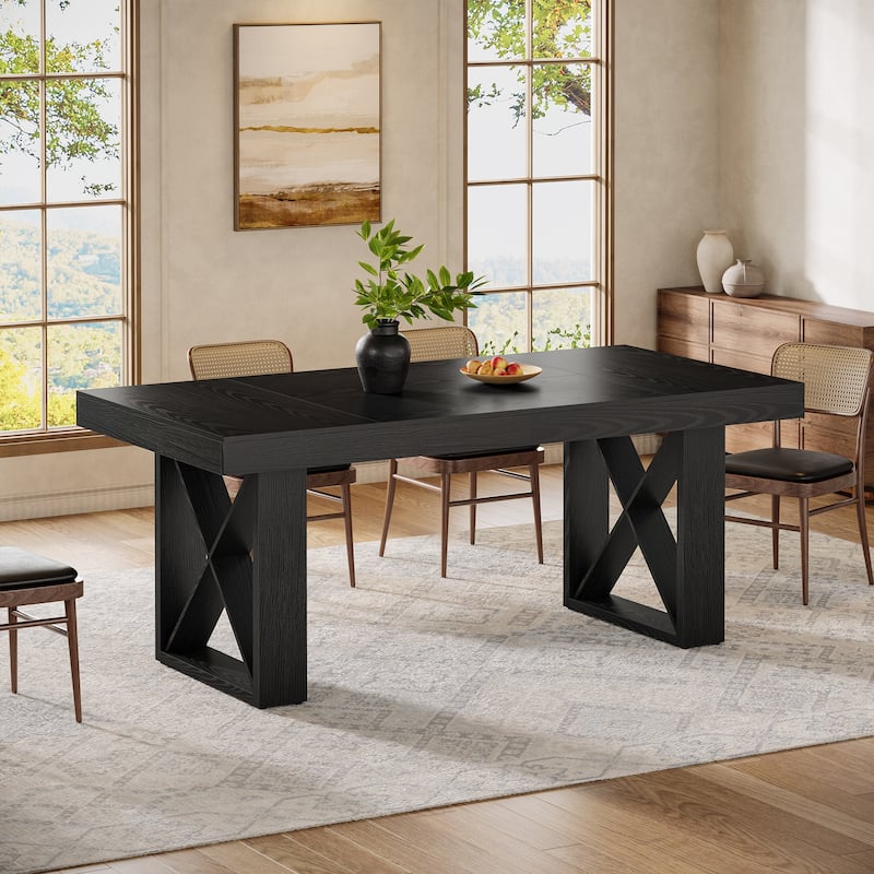 63-Inch Rectangle Dining Table, Farmhouse Kitchen Table for Home - Black