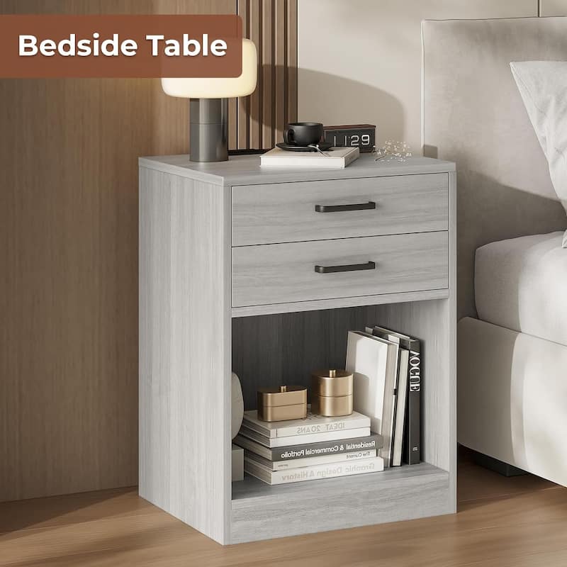 Nightstand 2 Drawers End Table Charging Station Nightstand Set of 2
