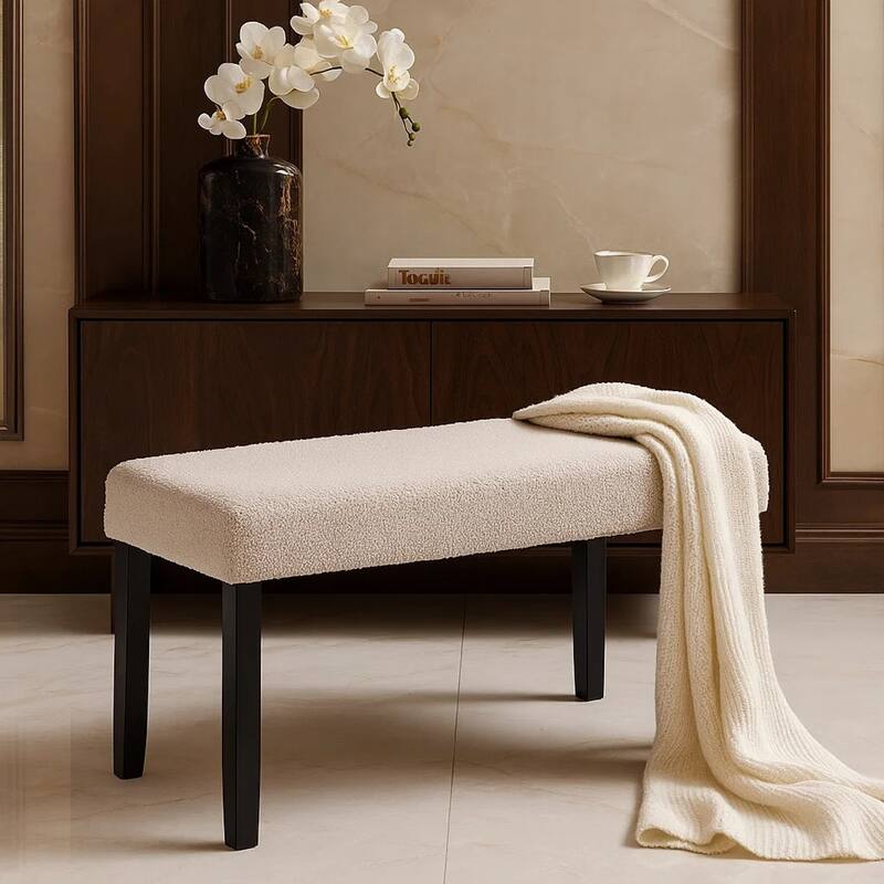 Arun Dining Bench, Beige Fabric, Black Rubberwood, 41 Inch Foam Seat