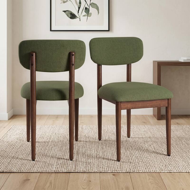 Modern Upholstered Dining Chair with Solid Wood Legs Side Chair for Kitchen Dining Room Living Room (Set of 2) - Walnut-Green