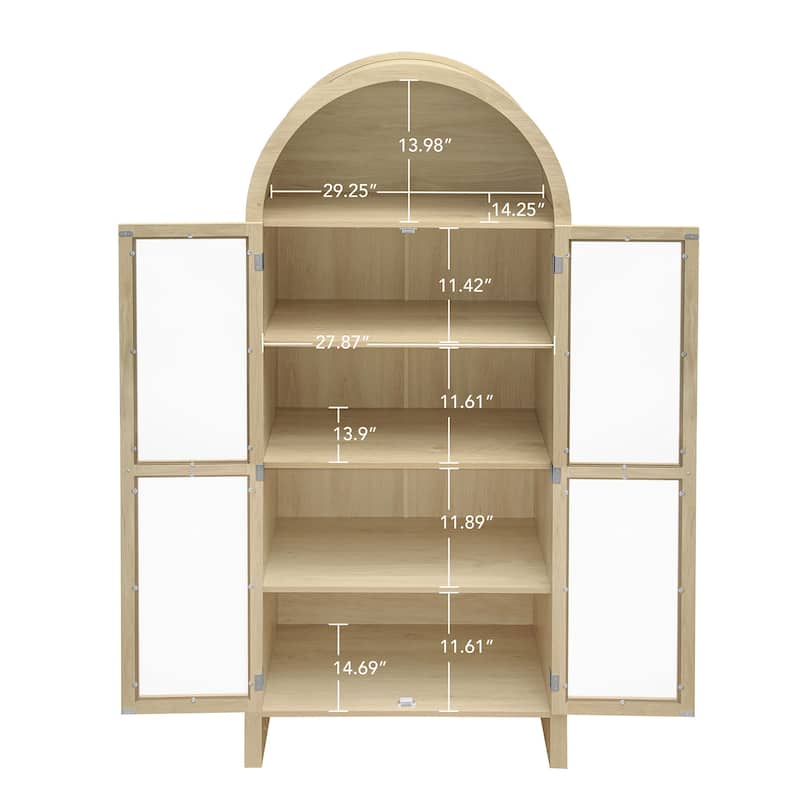 Roomfitters 70.28" Tall Arched Kitchen Pantry Cabinet, Modern Farmhouse Storage Cabinet with Glass Doors, Natural