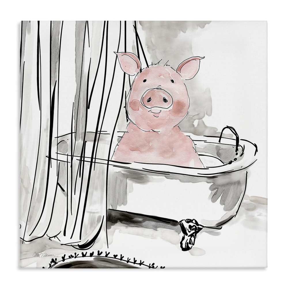 Stupell Minimal Bathtub Piggy Canvas Wall Art Design By Carol Robinson
