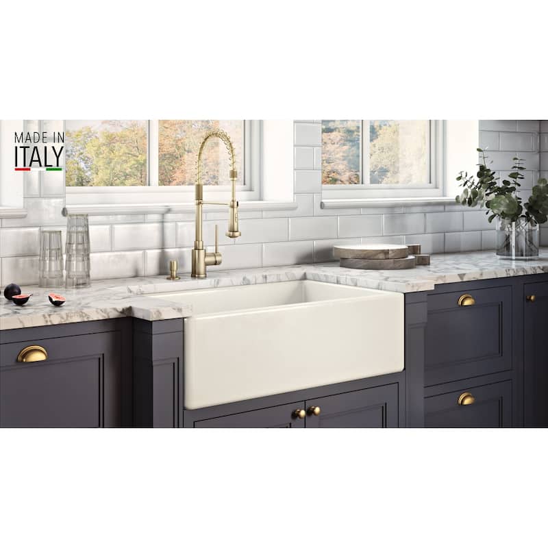 Ruvati 30 x 20 inch Fireclay Reversible Farmhouse Apron-Front Kitchen Sink Single Bowl - Biscuit - RVL2100BS