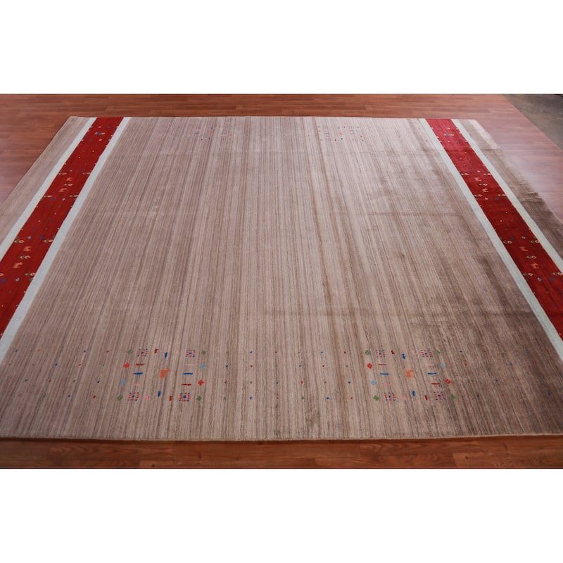 Hand Knotted Oriental 100% Wool Carpet Tribal Tribal Brown Gabbeh Area Rug - 9' 11'' X 7' 9''