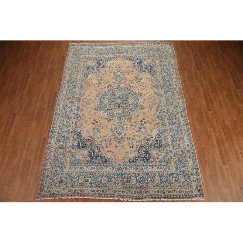 Hand Knotted Oriental 100% Wool Carpet Traditional Medallion Peach Mashad Area Rug - 11' 0'' X 7' 11''