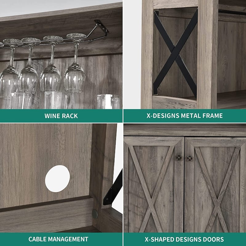 Bar Cabinet for Liquor and Glasses Dining Kitchen Cabinet with Wine Rack