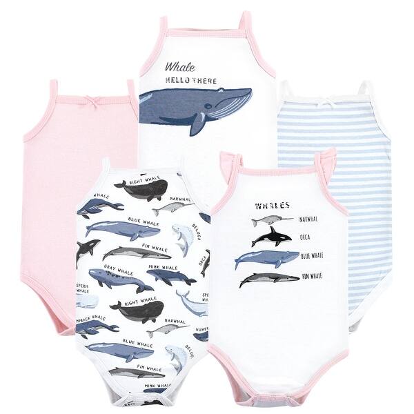 slide 1 of 1, Hudson Baby Infant Girl Cotton Sleeveless Bodysuits, Girl Whale Types 0-3 Months - Girl Whale Types