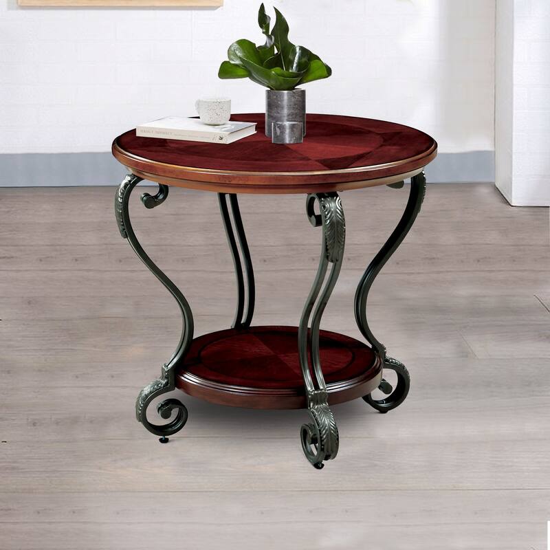 28 in. Brown Round Wood End Table, Sturdy Build End Side Table for Living Rooms