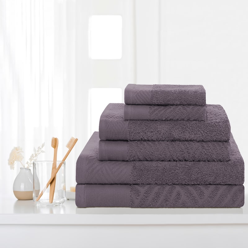 Superior 100-percent Egyptian Cotton Basket Weave 6-Piece Towel Set - Grey
