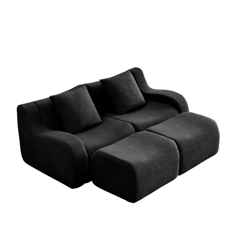 Anmytek Plush Boneless Teddy Fabric Chaise Lounge Sofa - Ergonomic Curved Armrests