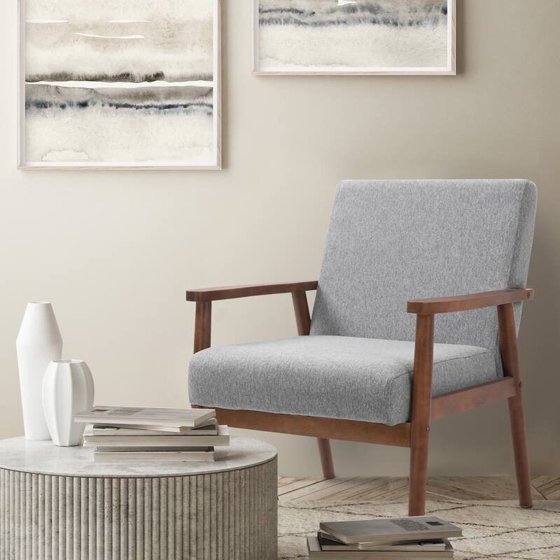 Mid-century Modern Solid Wood Armchair - Light Grey