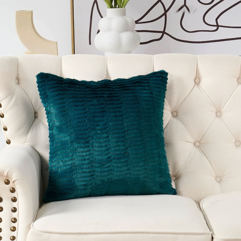 1 Pc Shaggy Wavy FauxFur Pillow Shell Soft Cushion Covers for Sofa - 20" x 20" - Teal