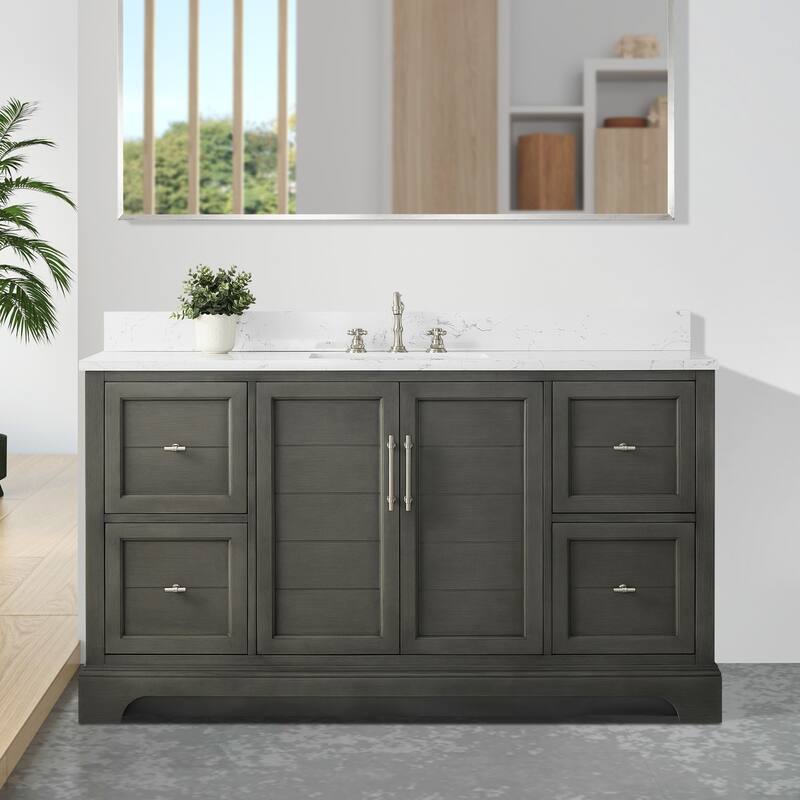 Vanity Art 60" Single Sink Bathroom Vanity with Top & Backsplash