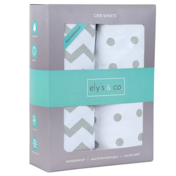 slide 2 of 4, Ely's & Co. Baby Waterproof Crib Sheet Set - 2 Pack 28"x 52" Grey Chevron & Polka Dot