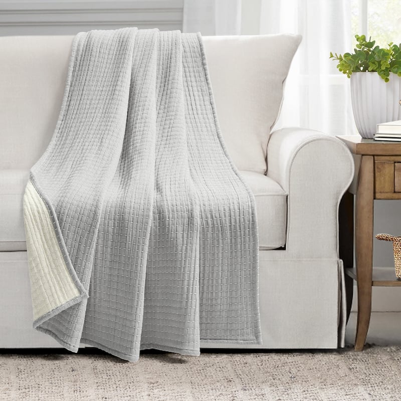 Lush Decor Solid Kantha Pick Stitch Yarn Dyed Cotton Woven Throw Blanket