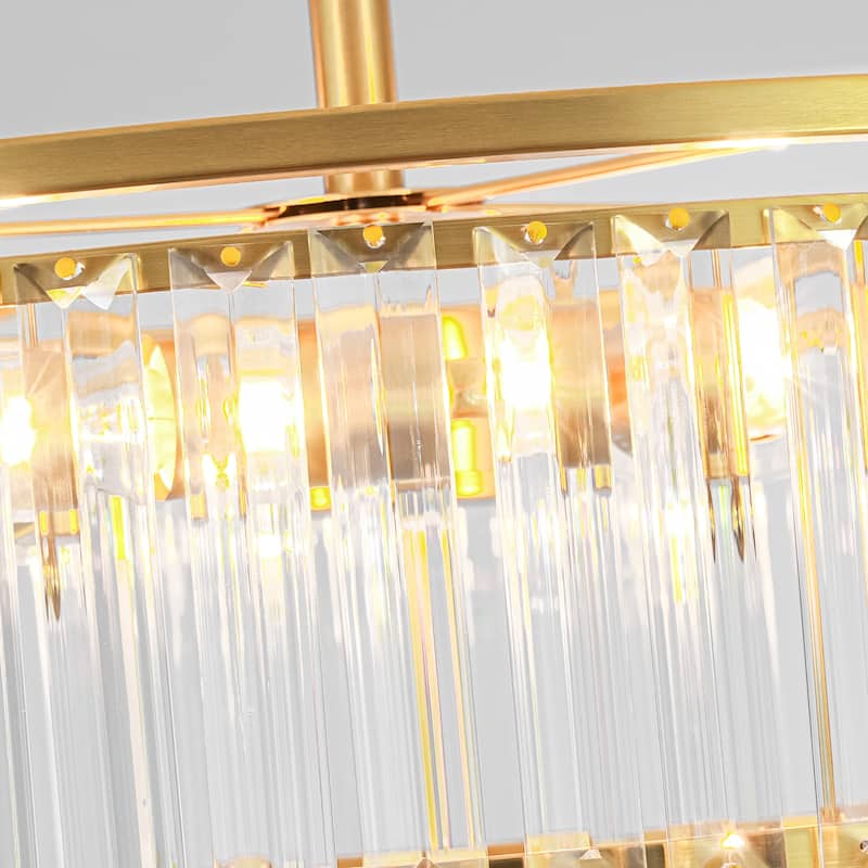 4-Light Mid-Century Modern Black/Gold Drum Crystal Semi-Flush Mount Ceiling Light