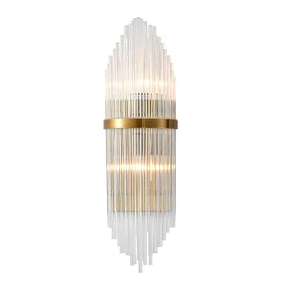 Antique Brass Metal Wall Sconce with Clear Glass Rods