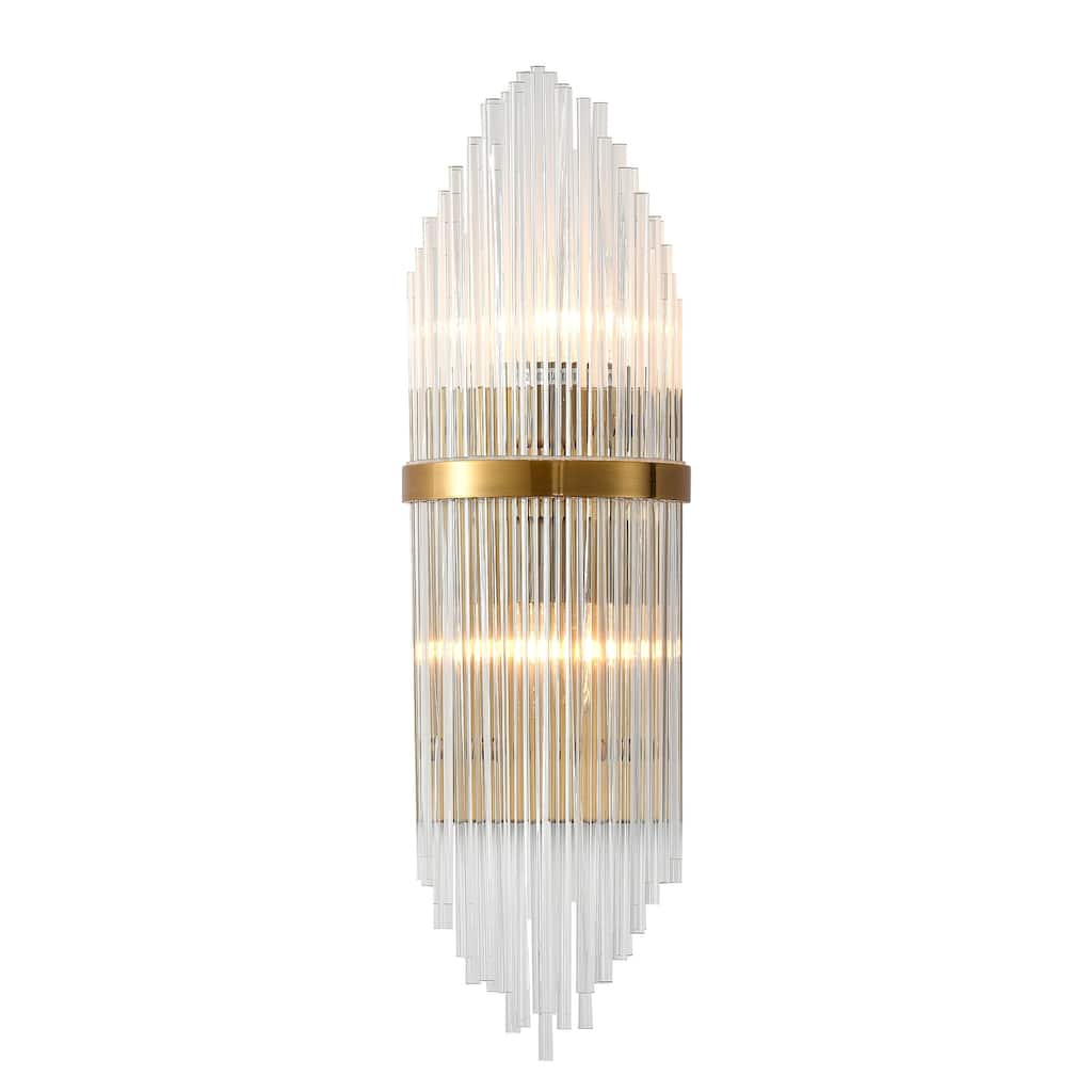 Antique Brass Metal Wall Sconce with Clear Glass Rods