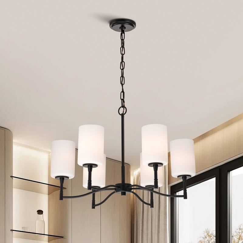 Liam 6 Light Chandelier Matte Black White Opal Glass - Matte Black