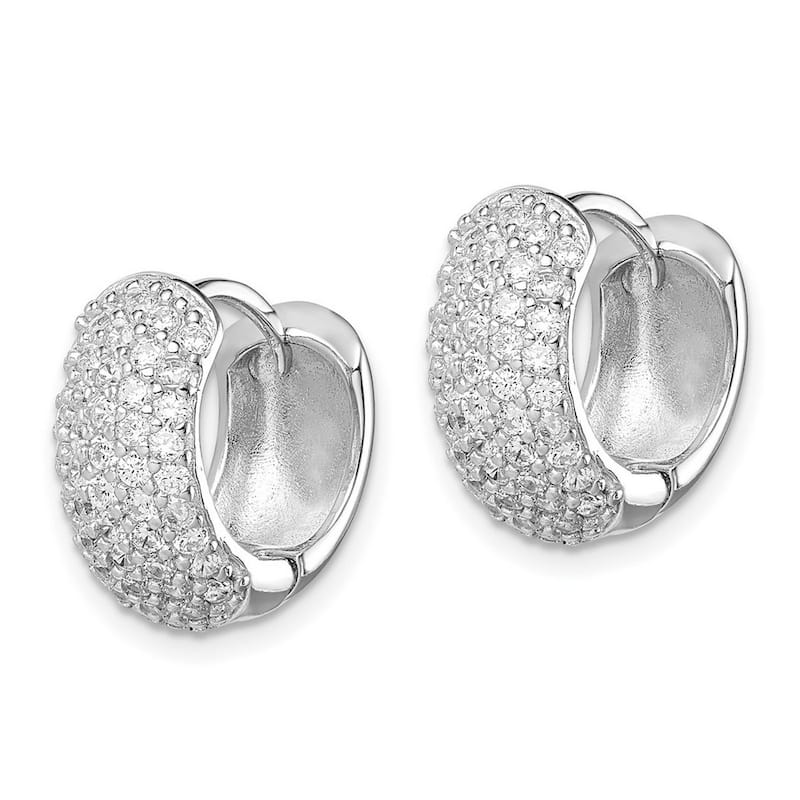 Curata 925 Sterling Silver Solid Polished CZ Cubic Zirconia 16x8mm Hinged Hoop Earrings